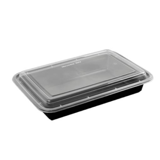 صورة علبة مستطيل مايكروويف أسود بغطاء شفاف 48 اونص