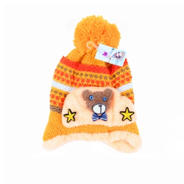صورة قبعة للاطفال حياكة وكرة الصوف  باللون البرتقالي
