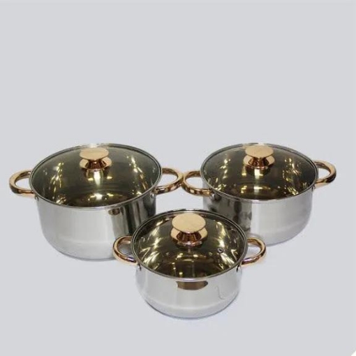 صورة اواني طبخ (3)حبات ستيل وغطاء شفاف