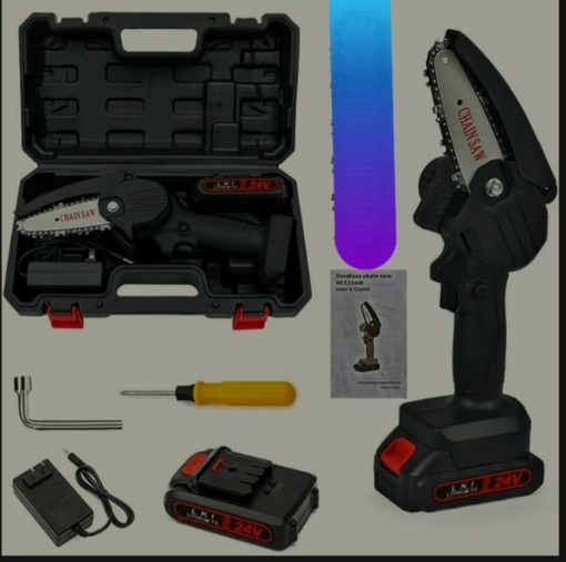 صورة Mini 4 Inch handheld Electric Power Cordless Chainsaw For Trees Branch Wood Cutting